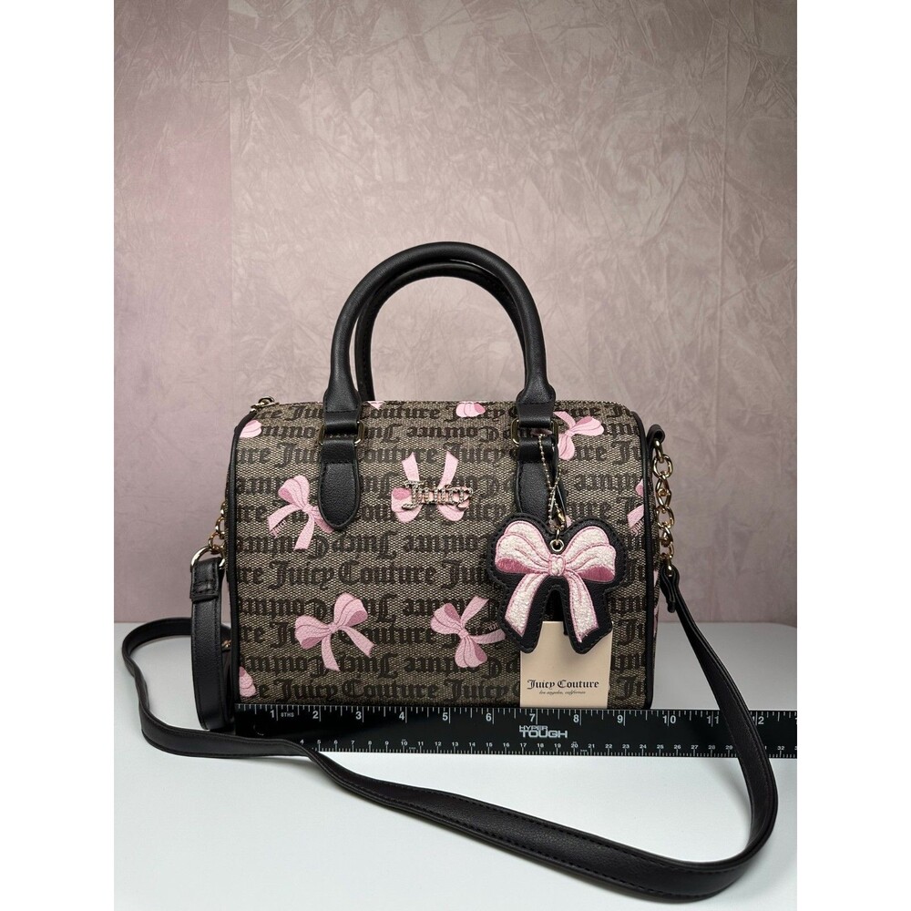 Juicy Couture Simply Sweet Bow Satchel Crossbody Brown Pink Logo Bag w/ Charm - Picture 13 of 13